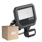 Monipakkaus 4x Ledvance LED Valonheitin Aluminium Musta 17W 2200lm 100D - 830 Lämmin Valkoinen | IP65 - Liike- Ja Valotunnistin - Symmetrinen